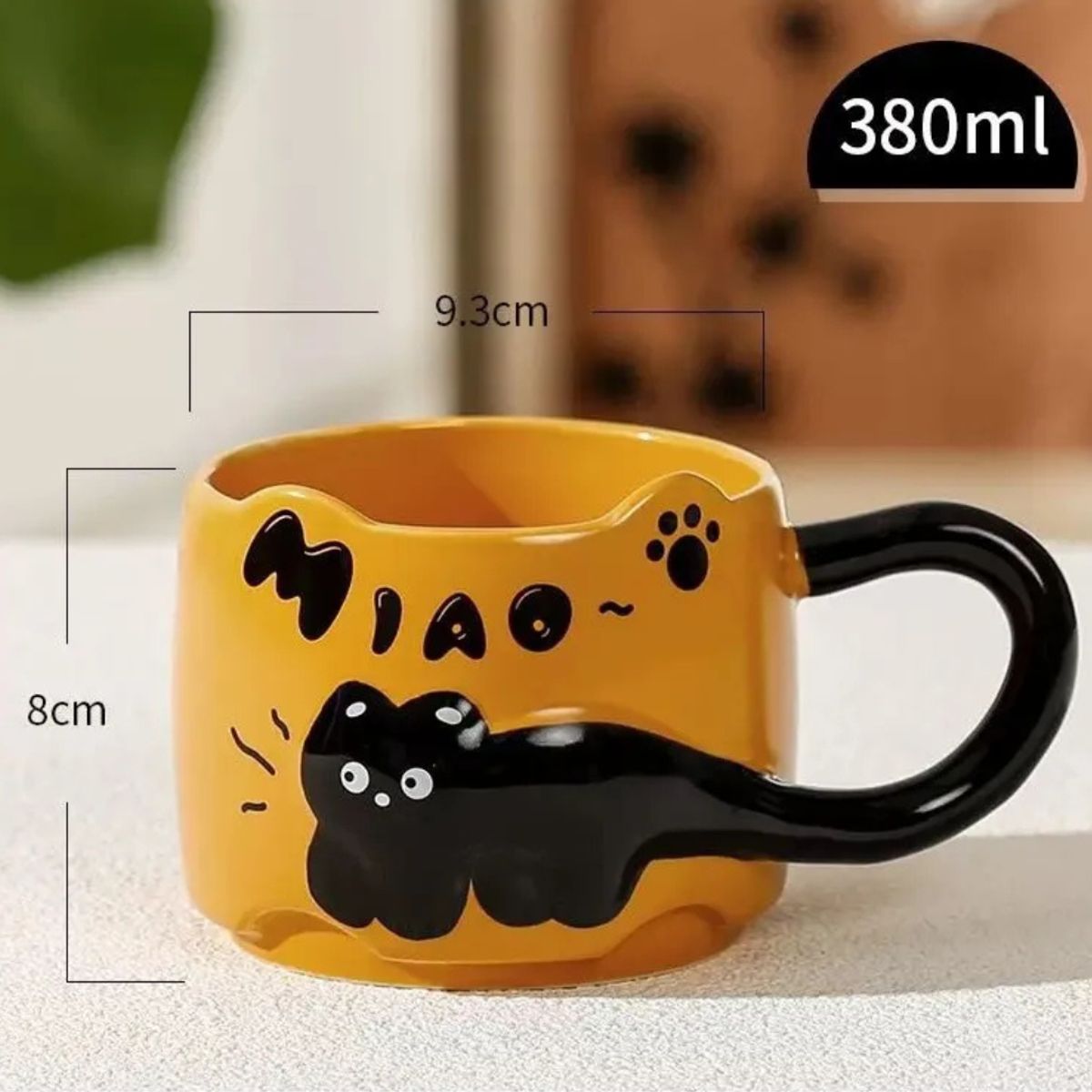 SUKEA - Taza Cerámica Diseño Gato Para Cafe 380 ml Naranja