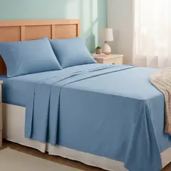 PLUMETTI - Sábana 240 Hilos Embossed Microfibra Celeste 2 Plazas