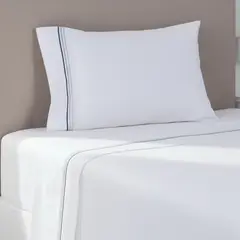 MASHINI - Sábana 144 Hilos Bordada Line Gris Algodón Poliéster 1,5 Plazas