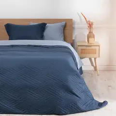 MASHINI - Set Quilt Cordoba Liso Azul + Sábanas 1,5 Plazas + Funda Microfibra