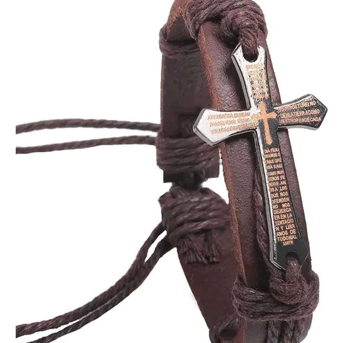 GENERICO - Pulsera De Cuero Cruz Vintage Padre Nuestro Hombre Y Mujer