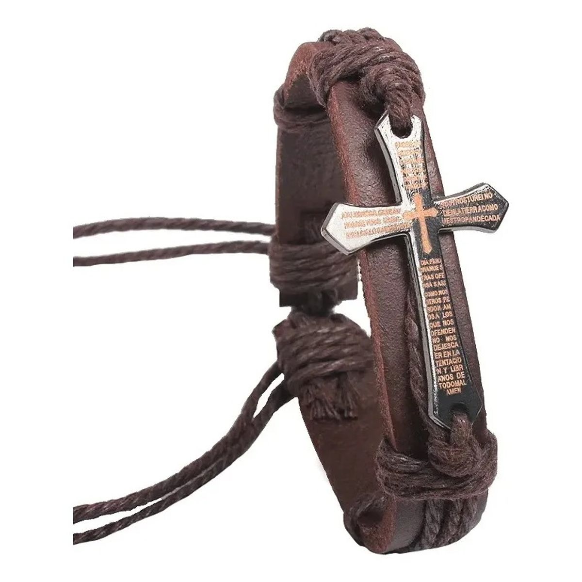 GENERICO - Pulsera De Cuero Cruz Vintage Padre Nuestro Hombre Y Mujer