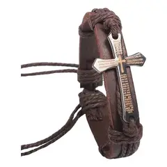 GENERICO - Pulsera De Cuero Cruz Vintage Padre Nuestro Hombre Y Mujer