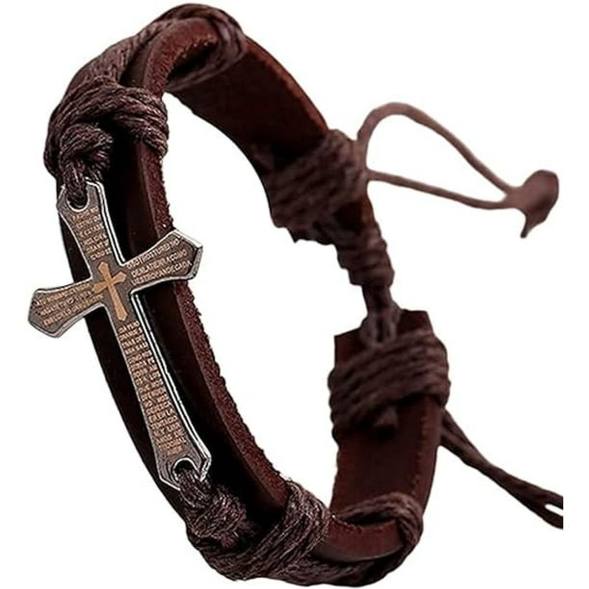 GENERICO - Pulsera De Cuero Cruz Vintage Padre Nuestro Hombre Y Mujer