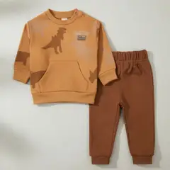 TEDMIMAK - Conjunto Buzo Bebe en Algodón Dino Cafe