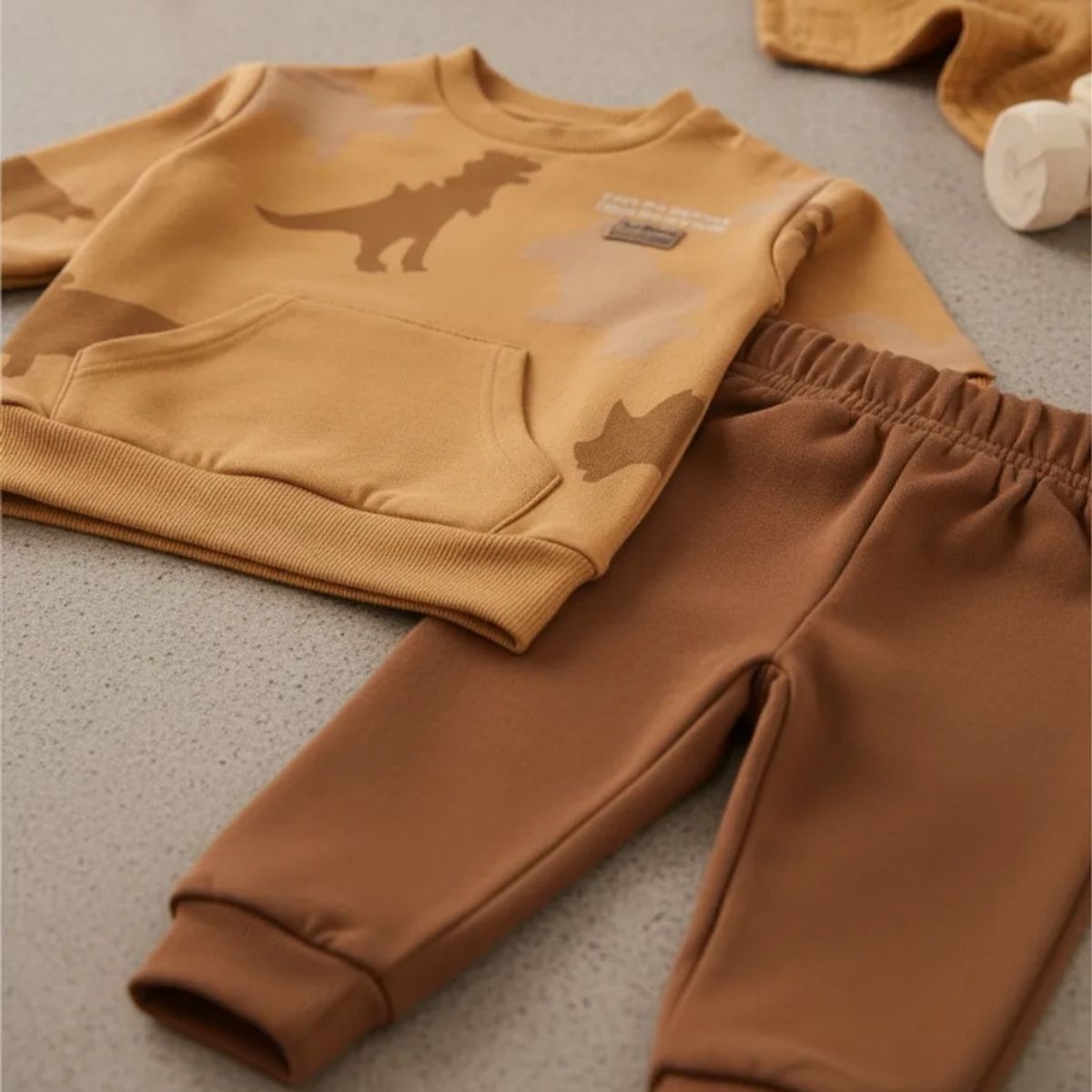 TEDMIMAK - Conjunto Buzo Bebe en Algodón Dino Cafe