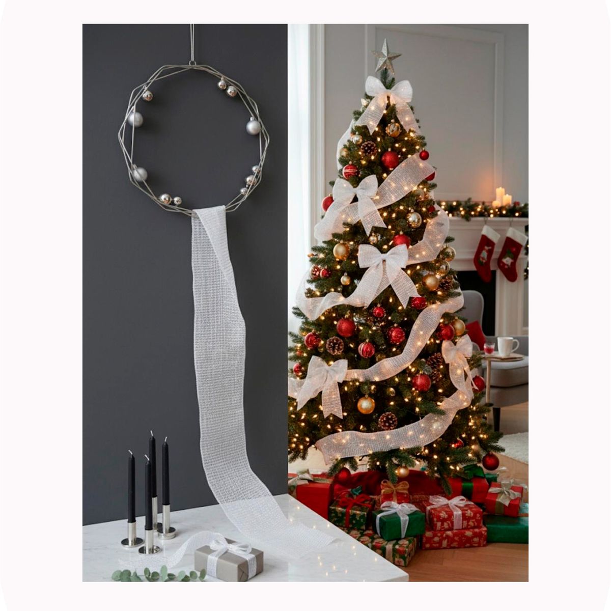 GENERICO - Cinta decoracion navideña Blanca 15 cm x 10 mt