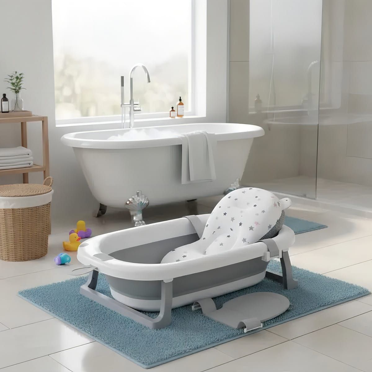 GENERICO - BAÑERA PARA BEBE PLEGABLE CON TERMOMETRO DIGITAL Y COJIN ERGONOMICO
