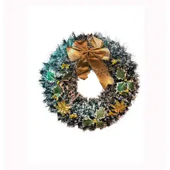 GENERICO - Corona guirnalda Navideña Adorno 45 x 45 cm Lazo Dorado