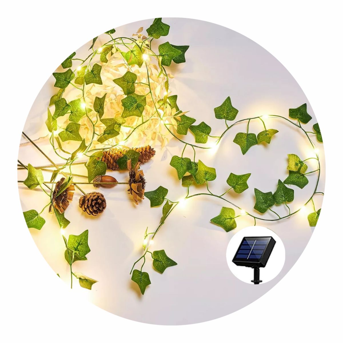 GENERICO - Guirnalda Hojas 4m Hiedra Artificial Led Solar Jardín Navidad Cálido