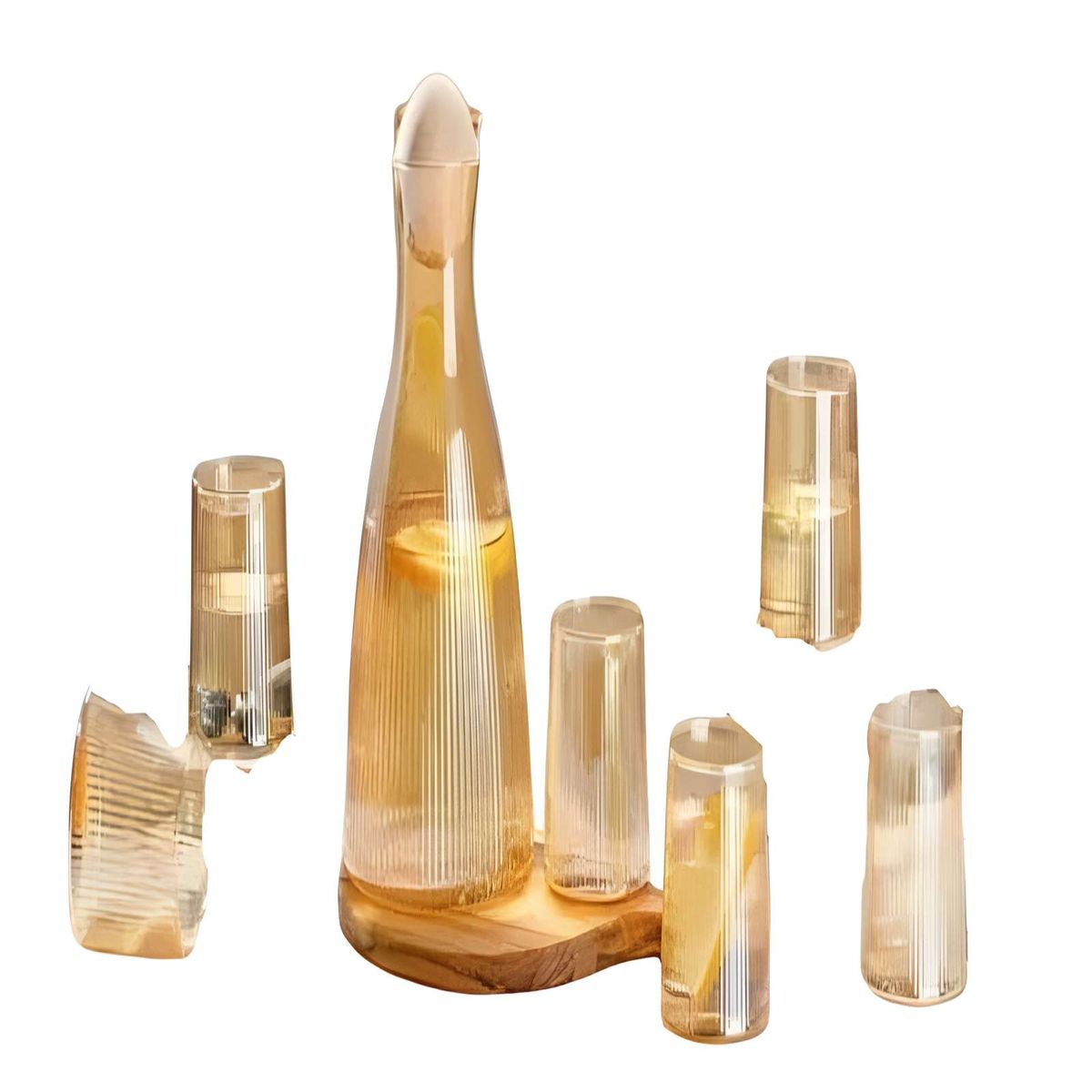 GENERICO - SET DE JARRA MAS 6 VASOS AMBAR