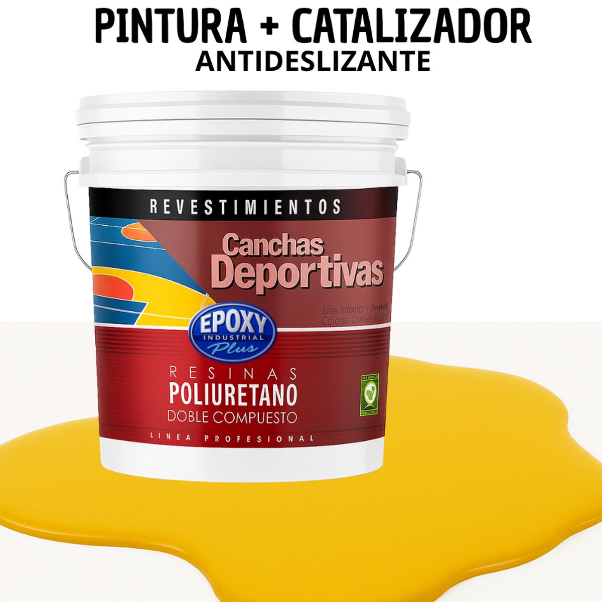 EPOXY - PINTURA  ALTO TRÁFICO PU 2K - CANCHAS ANTIDESLIZANTE - TINETA 10L  AMARILLO BRILLANTE