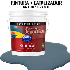 EPOXY - PINTURA ALTO TRÁFICO PU 2K - CANCHAS ANTIDESLIZANTE - TINETA 10L AZUL GRISÁCEO