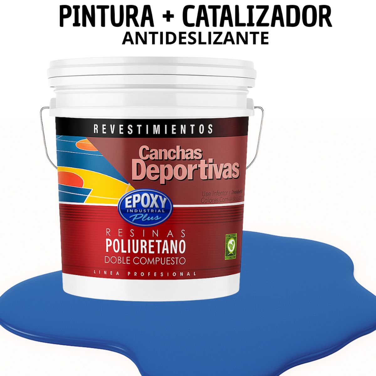 EPOXY - PINTURA  ALTO TRÁFICO PU 2K - CANCHAS ANTIDESLIZANTE - TINETA 10L  AZUL INTENSO