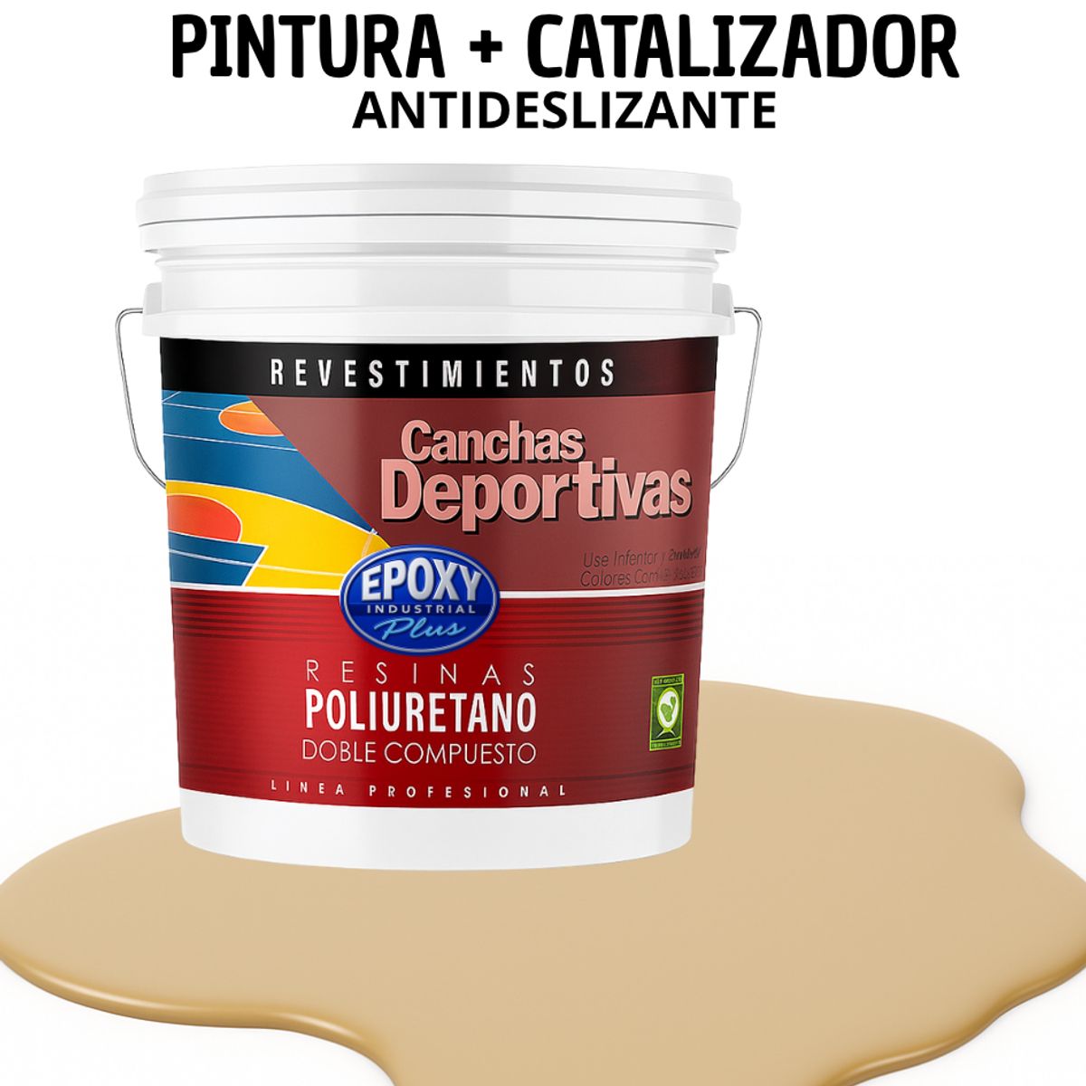 EPOXY - PINTURA  ALTO TRÁFICO PU 2K - CANCHAS ANTIDESLIZANTE - TINETA 10L  BEIGE ARENA