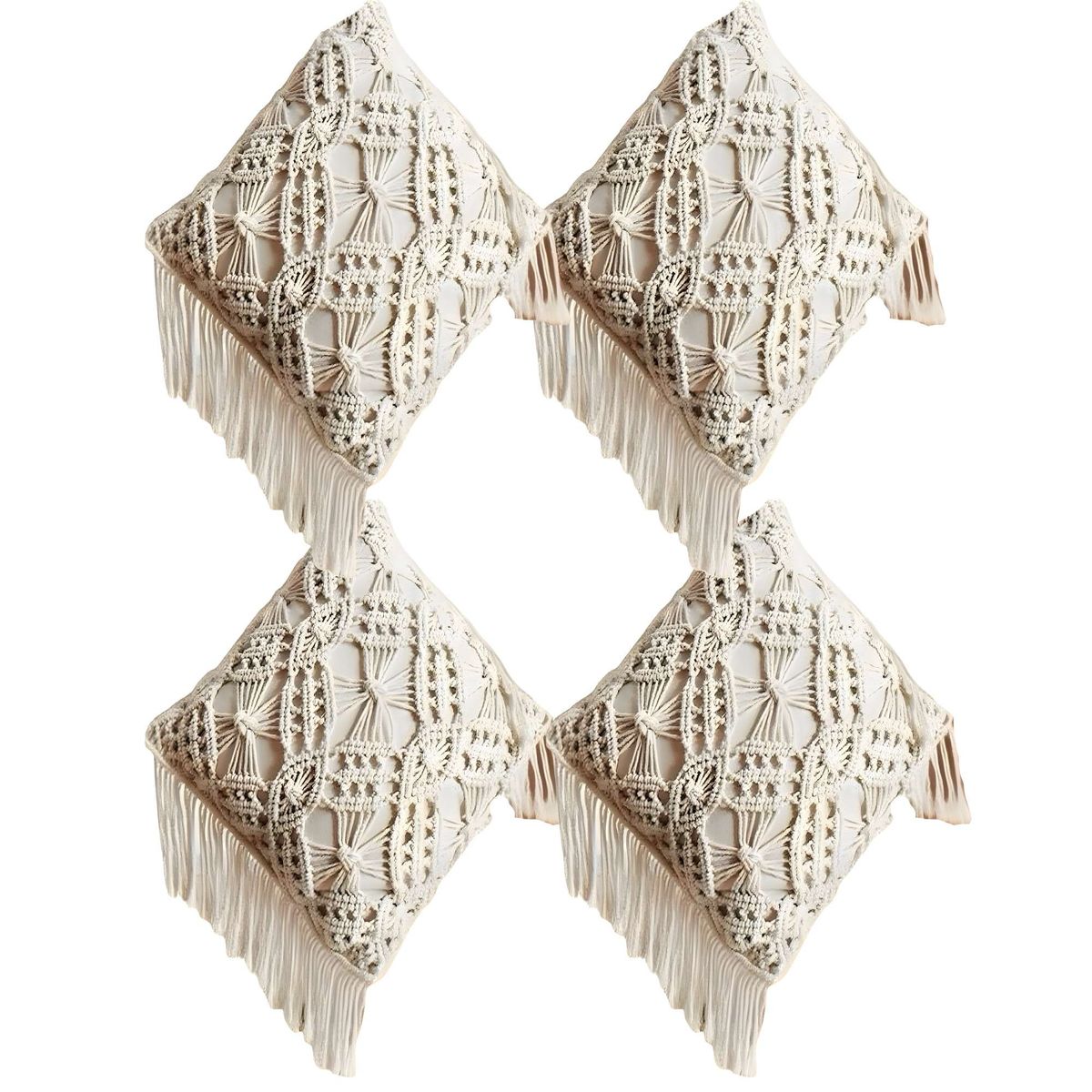 GENERICO - SET DE 4 FUNDAS DE COJIN ESTILO BOHEMIO 45X45 CM BLANCO 06