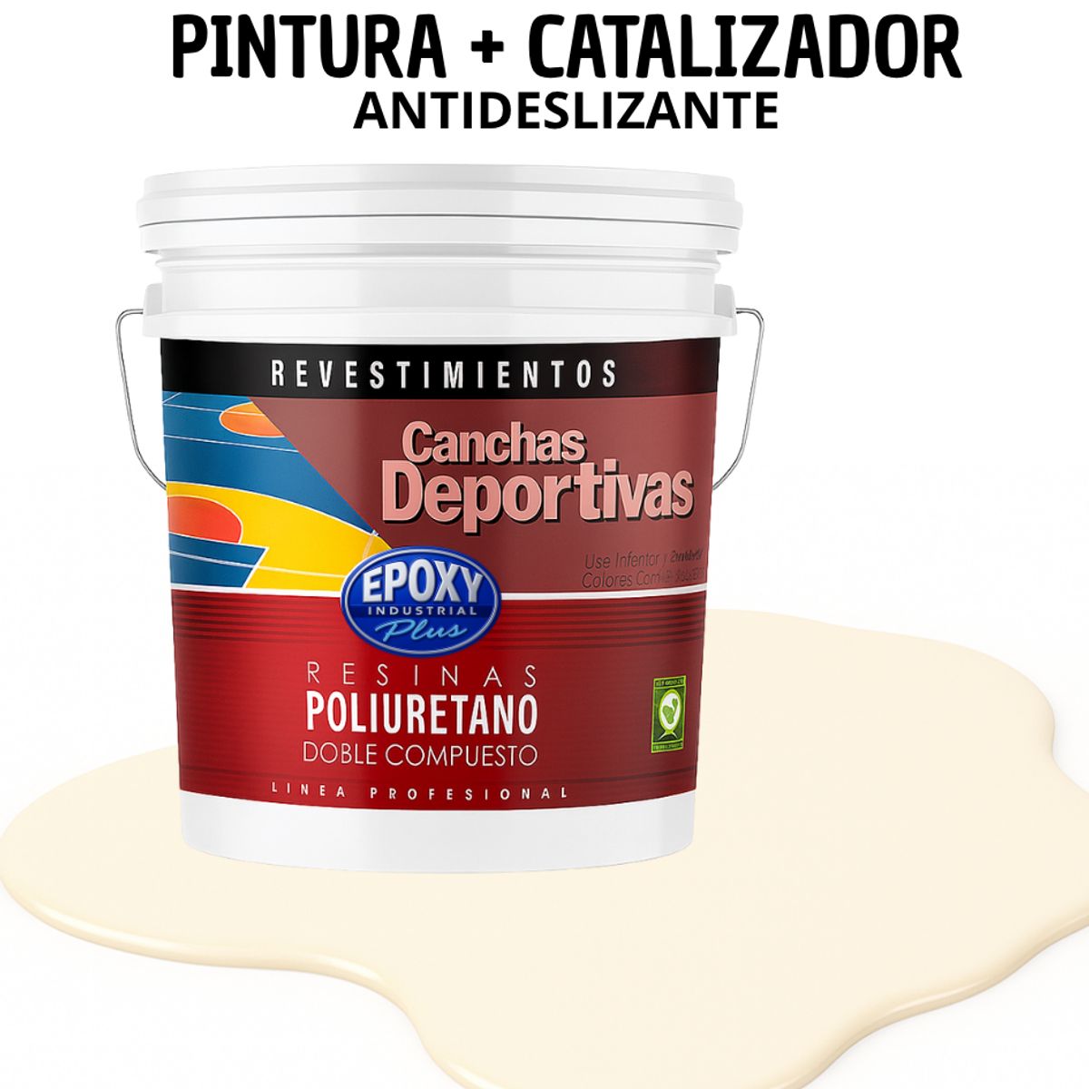 EPOXY - PINTURA  ALTO TRÁFICO PU 2K - CANCHAS ANTIDESLIZANTE - TINETA 10L  CREMA SUAVE