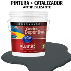 EPOXY - PINTURA ALTO TRÁFICO PU 2K - CANCHAS ANTIDESLIZANTE - TINETA 10L GRIS ANTRACITA