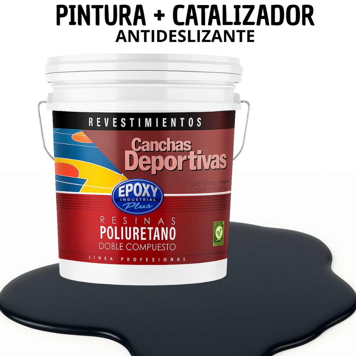 EPOXY - PINTURA  ALTO TRÁFICO PU 2K - CANCHAS ANTIDESLIZANTE - TINETA 10L NEGRO AZULADO