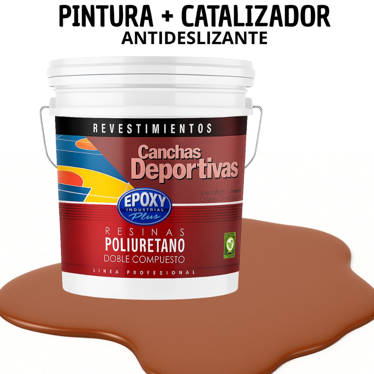 PINTURA  ALTO TRÁFICO PU 2K - CANCHAS ANTIDESLIZANTE - TINETA 10L ROJO LADRILLO, marca EPOXY - Foto Principal