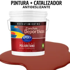EPOXY - PINTURA ALTO TRÁFICO PU 2K - CANCHAS ANTIDESLIZANTE - TINETA 10L ROJO OXIDO