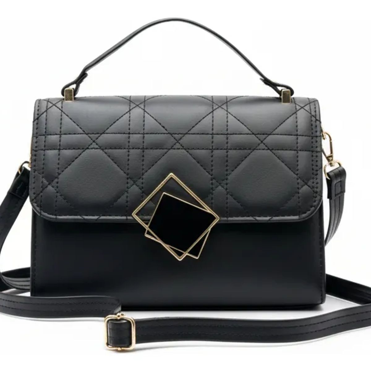 BOVINITA - Cartera Mujer Negra Con Diseño Acolchado Y Hebilla Dorada