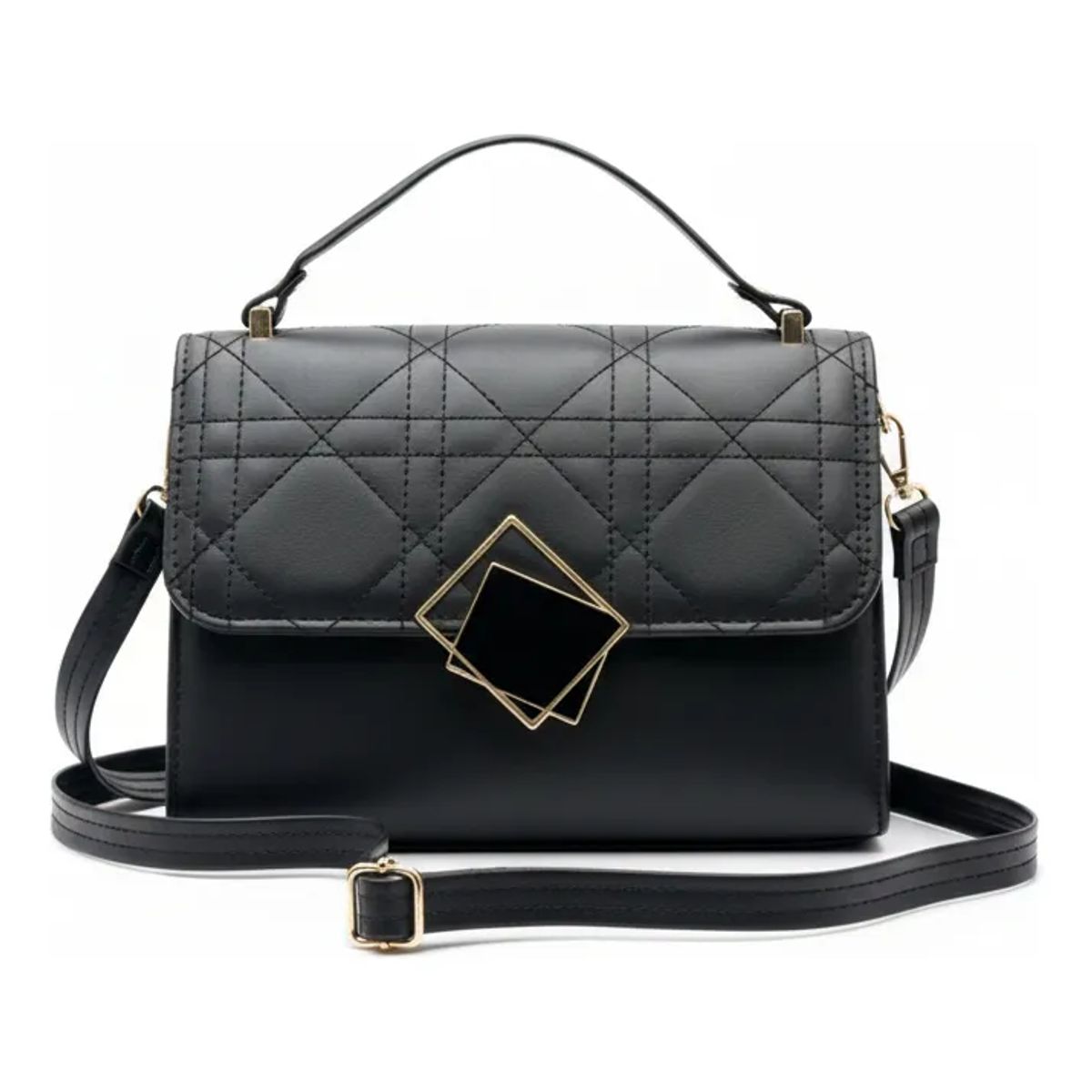 BOVINITA - Cartera Mujer Negra Con Diseño Acolchado Y Hebilla Dorada