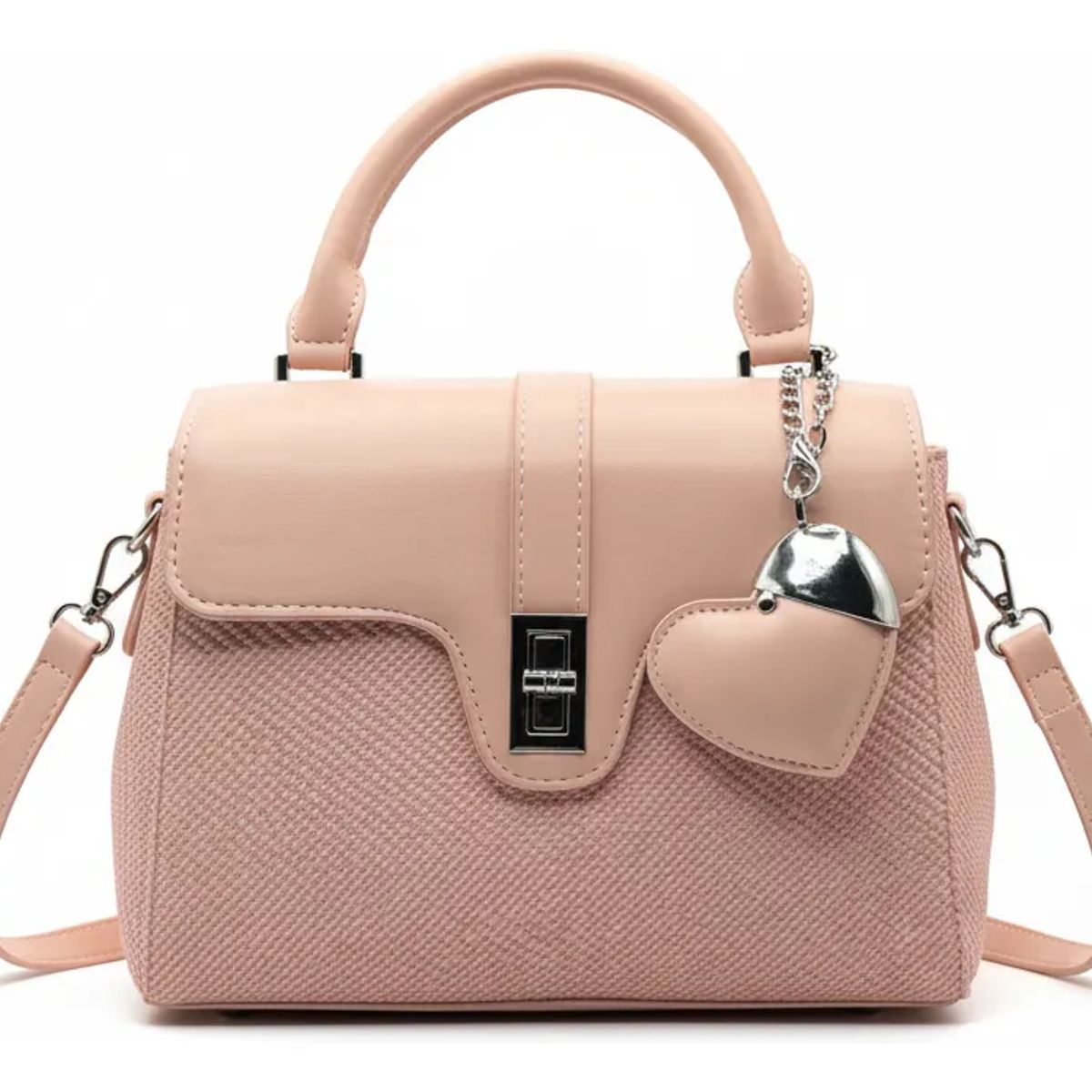 BOVINITA - Cartera Rosada Mujer Con Correa Larga Y Colgante Corazón