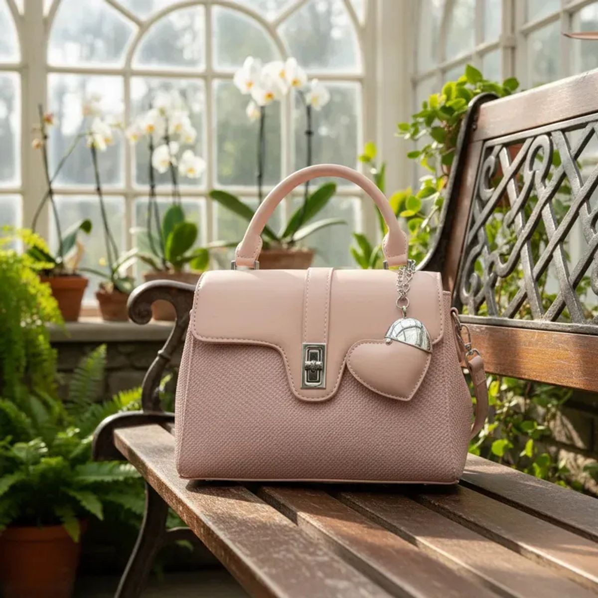 BOVINITA - Cartera Rosada Mujer Con Correa Larga Y Colgante Corazón