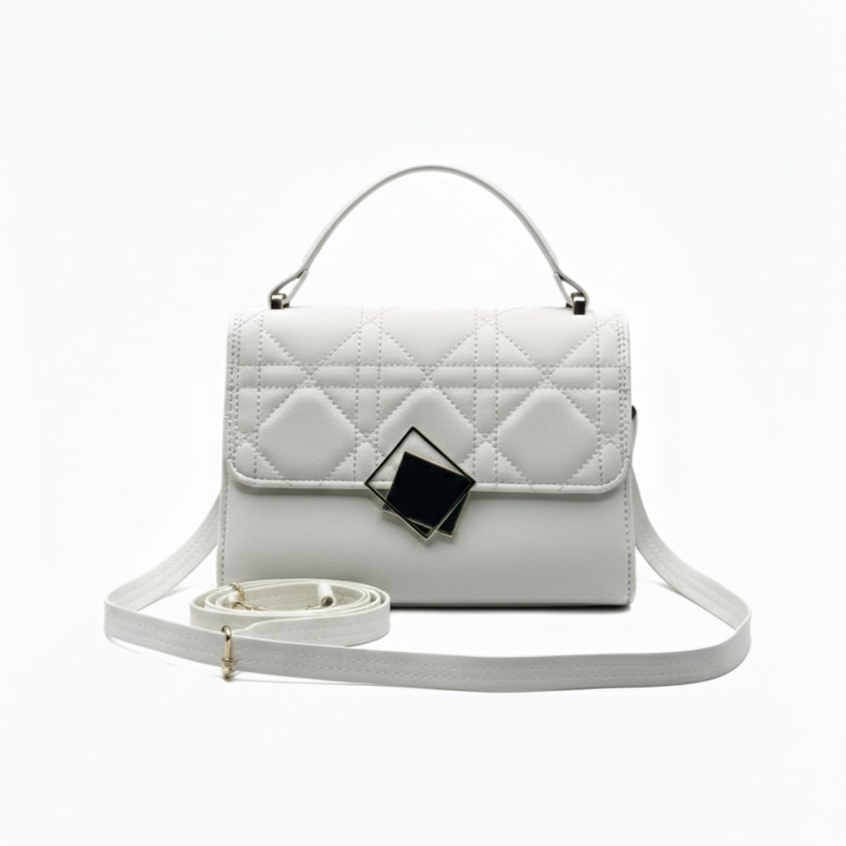 BOVINITA - Cartera Blanca Bandolera Tira Larga Diseño Acolchado Correa