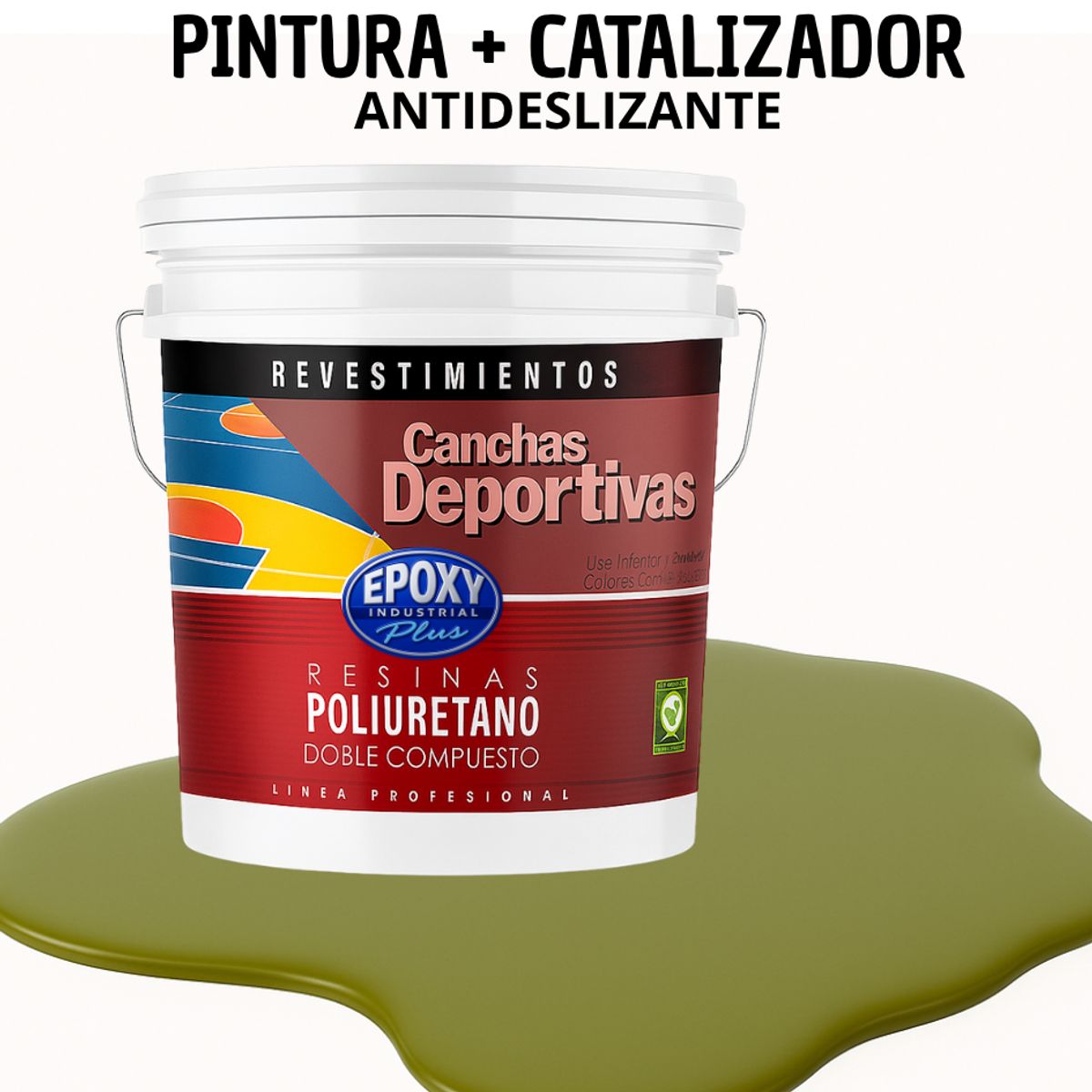 EPOXY - PINTURA  ALTO TRÁFICO PU 2K - CANCHAS ANTIDESLIZANTE - TINETA 10L VERDE OLIVA