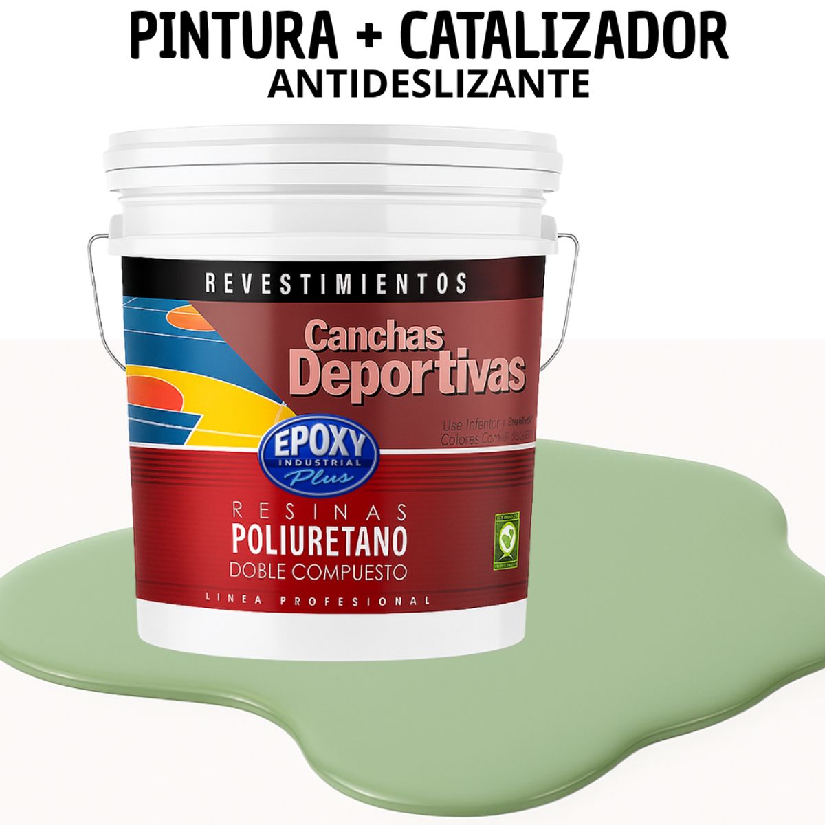 EPOXY - PINTURA  ALTO TRÁFICO PU 2K - CANCHAS ANTIDESLIZANTE - TINETA 10L VERDE SALVIA