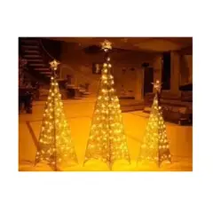 GENERICO - Árbol de navidad dorado de cuatro lados pirámide brillante con luz