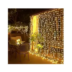GENERICO - Luces Cortina Led Solar 3x3mts 300Led CALIDO Navidad Decoración