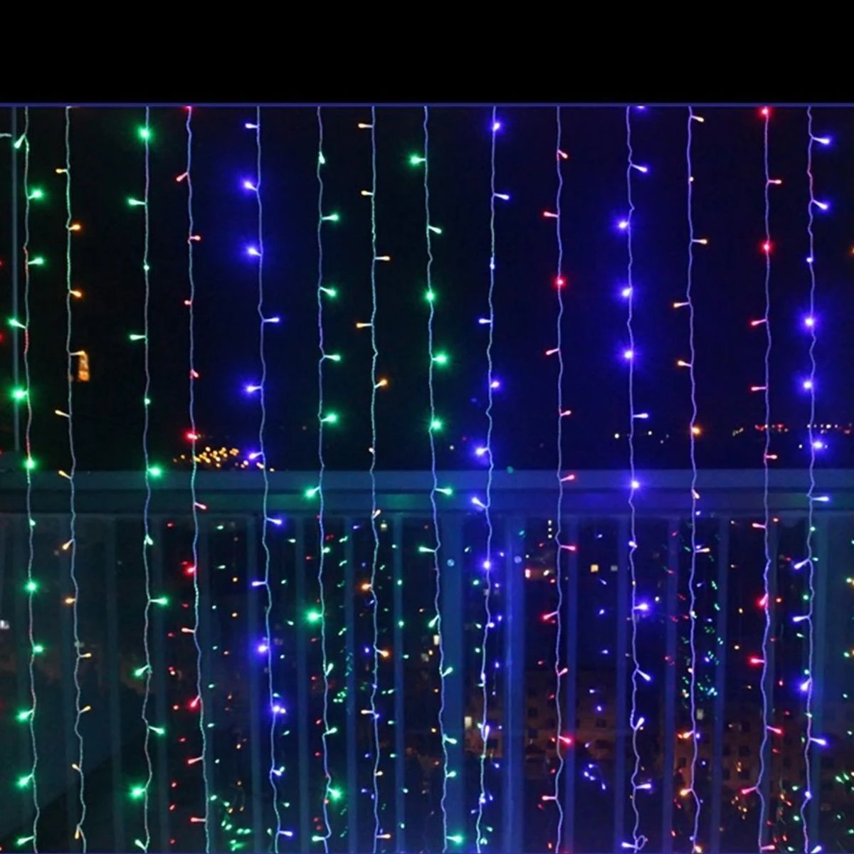 GENERICO - Luces Cortina Led Solar 3x3mts 300Led Multicolor Navidad Decoración