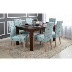 GENERICO - FUNDA PARA SILLAS 6 UNIDADES CON DISEÑO CELESTE FLORAL ELASTICA ELEGANTE, MODERNA AJUSTABLE DN