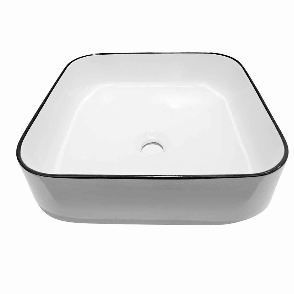 MODERN SPACE - Lavamanos Sobreponer Cuadrado 38x38 Cm Blanco Y Borde Negro Blanco Brillante