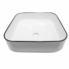 MODERN SPACE - Lavamanos Sobreponer Cuadrado 38x38 Cm Blanco Y Borde Negro Blanco Brillante