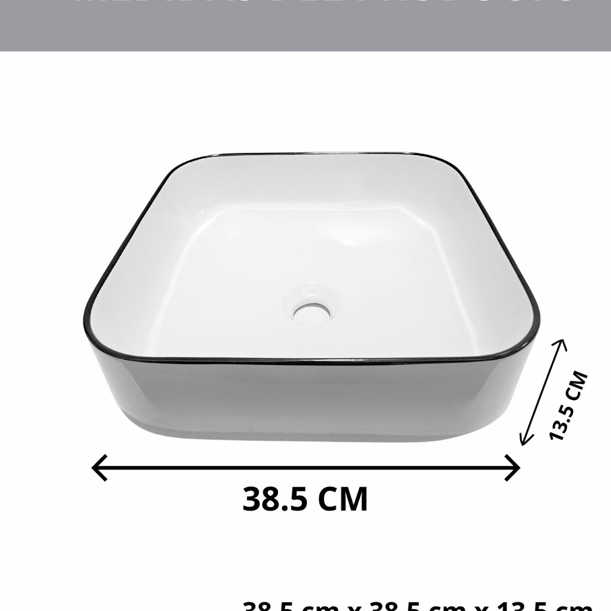 MODERN SPACE - Lavamanos Sobreponer Cuadrado 38x38 Cm Blanco Y Borde Negro Blanco Brillante
