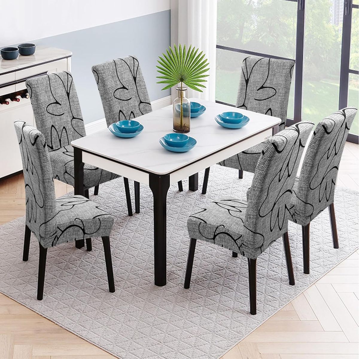 GENERICO - FUNDA  PARA SILLAS  6 UNIDADES CON DISEÑO GRIS NEUTRO ELEGANTE, MODERNA AJUSTABLE DN