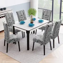 GENERICO - FUNDA PARA SILLAS 6 UNIDADES CON DISEÑO GRIS NEUTRO ELEGANTE, MODERNA AJUSTABLE DN