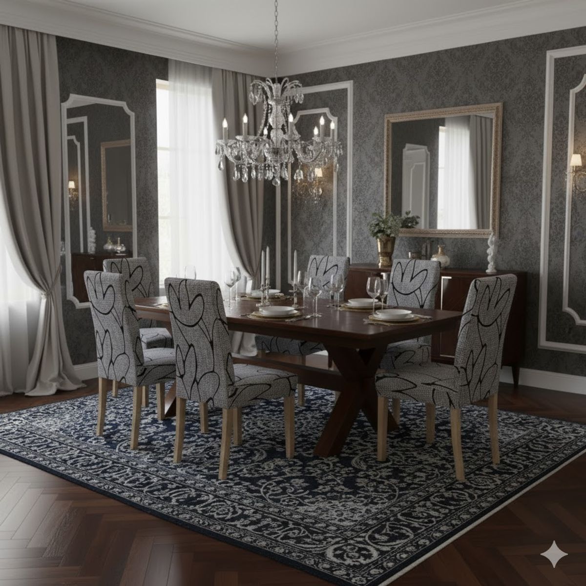 GENERICO - FUNDA  PARA SILLAS  6 UNIDADES CON DISEÑO GRIS NEUTRO ELEGANTE, MODERNA AJUSTABLE DN