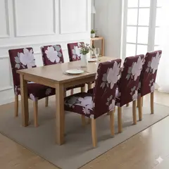 GENERICO - FUNDA PARA SILLAS 6 UNIDADES DISEÑO BURDEO CON FLORES ELEGANTE, MODERNA AJUSTABLE DN