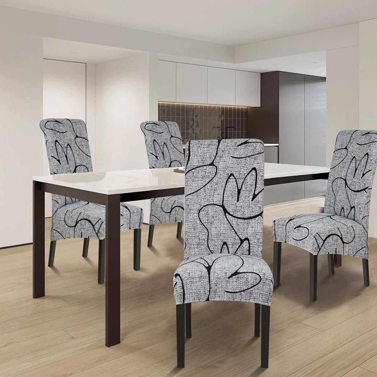 GENERICO - FUNDA PARA SILLA DISEÑO GRIS NEUTRO PACK DE 6 UNIDAD AJUSTABLE ELASTICA  DN