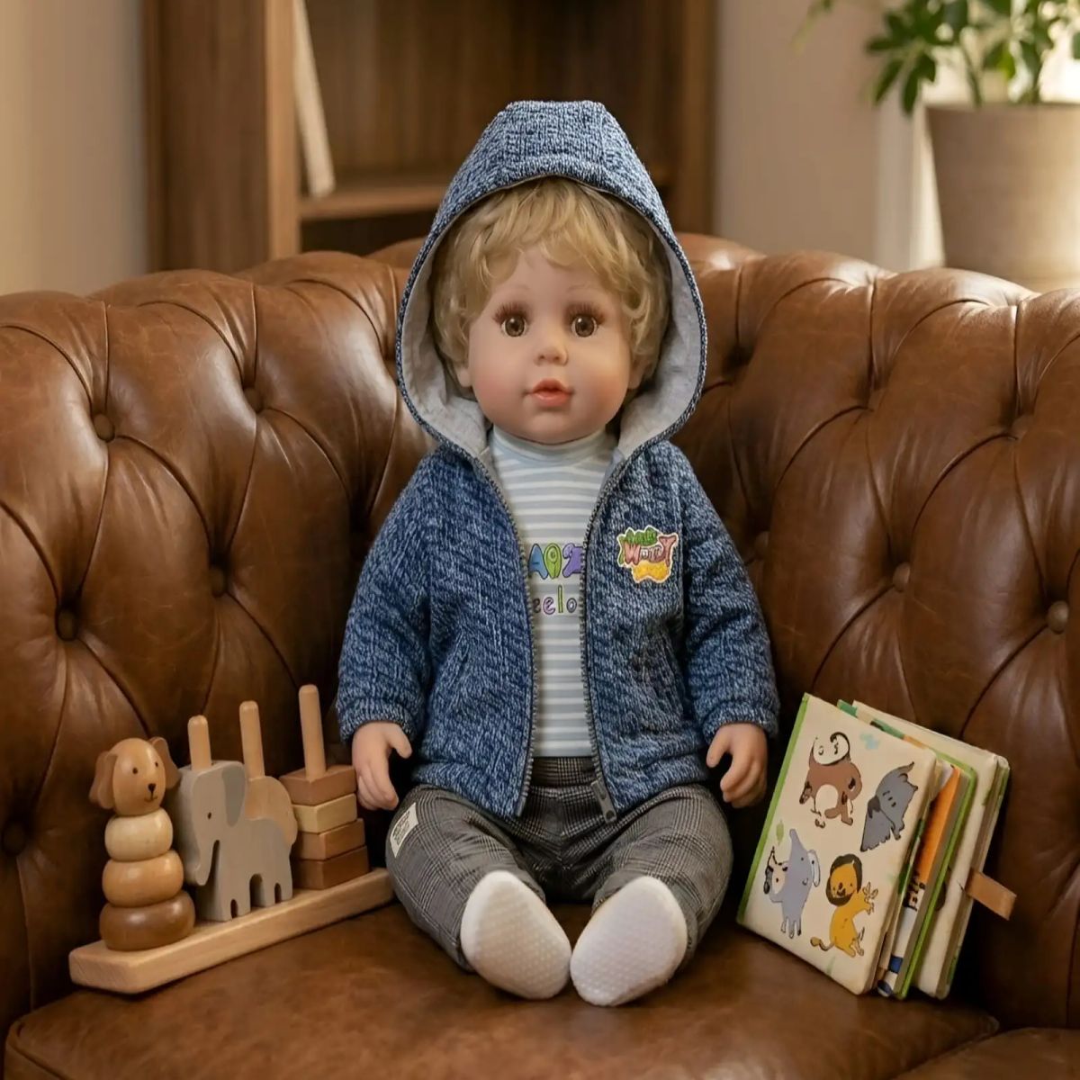GENERICO - Muñeco Reborn Realista para Niños con Conjunto Azul Melange y Capucha