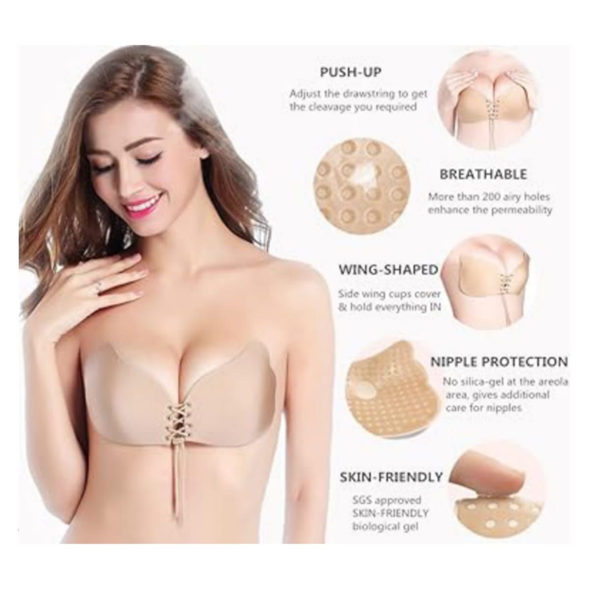 QIKUN - Bra Parches Adhesivos  Sujetador Levanta busto Push Up