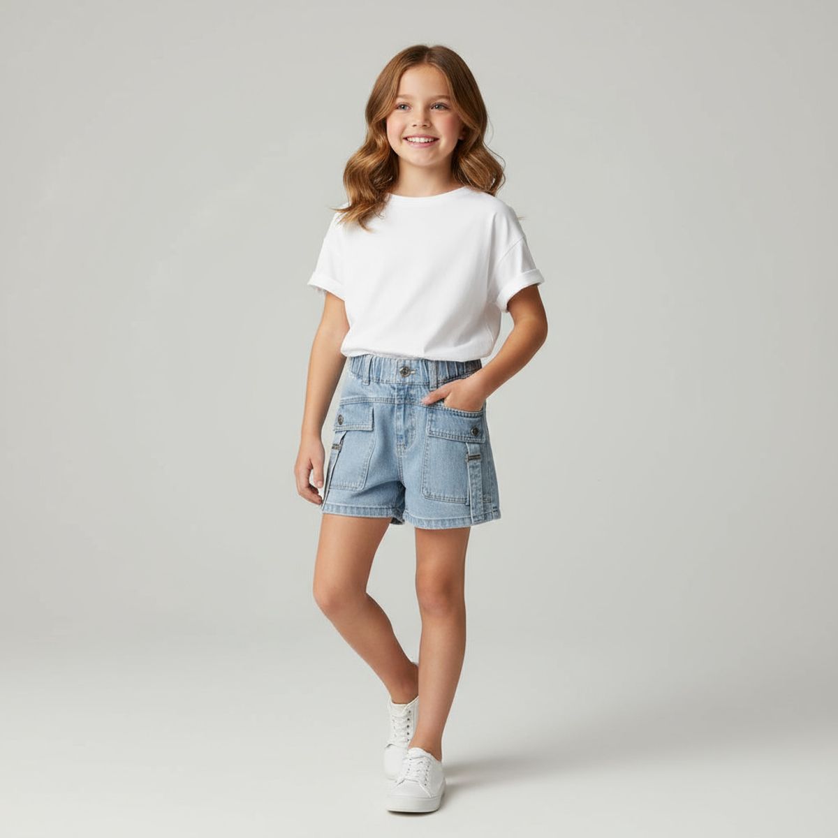 KIBOU - Short jeans niños azul medio Kibou vintage estilo cargo