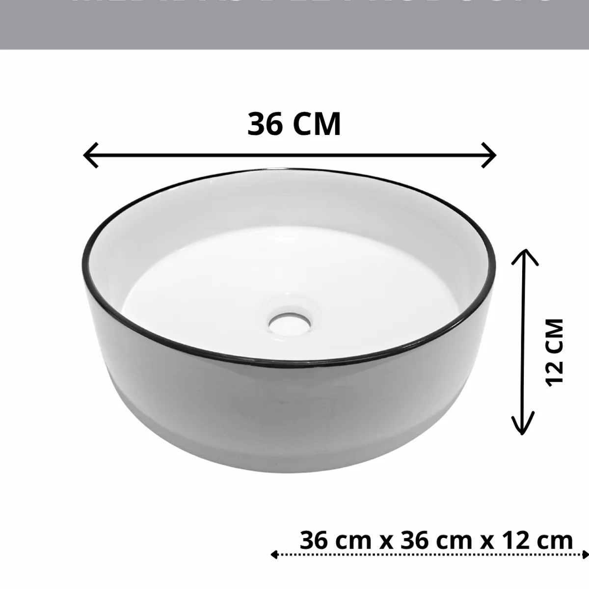 MODERN SPACE - Lavamanos Sobreponer Blanco 36x36 Cm Elegante Borde Negro