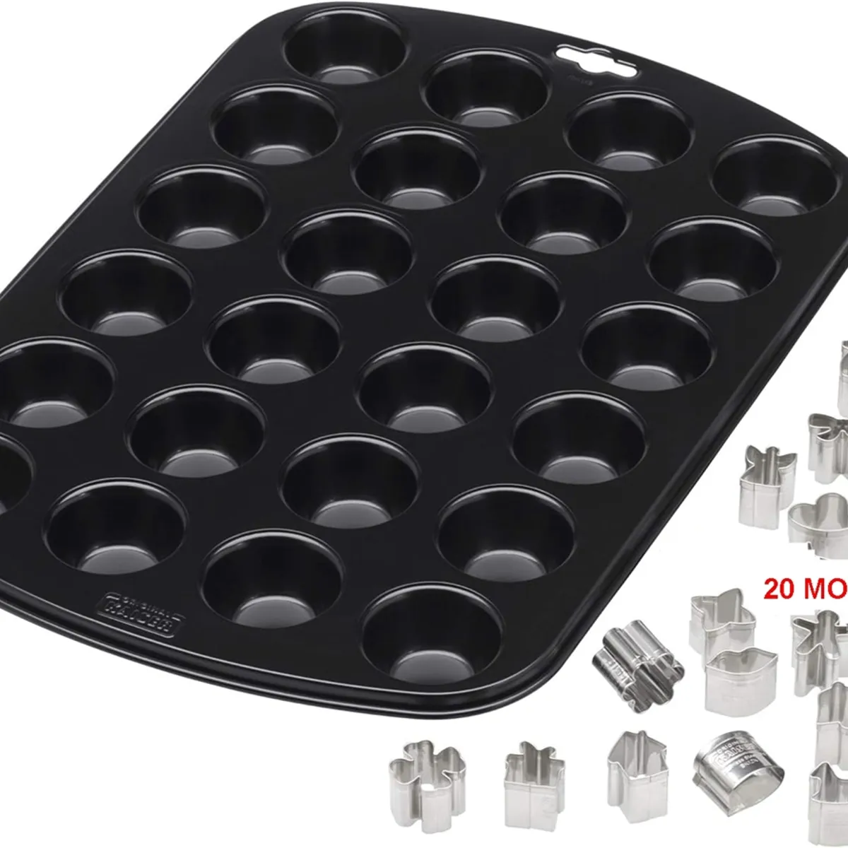KAISER - SET Molde bandeja 24 mini muffins y 20 mini cortadores de galletas navideñas