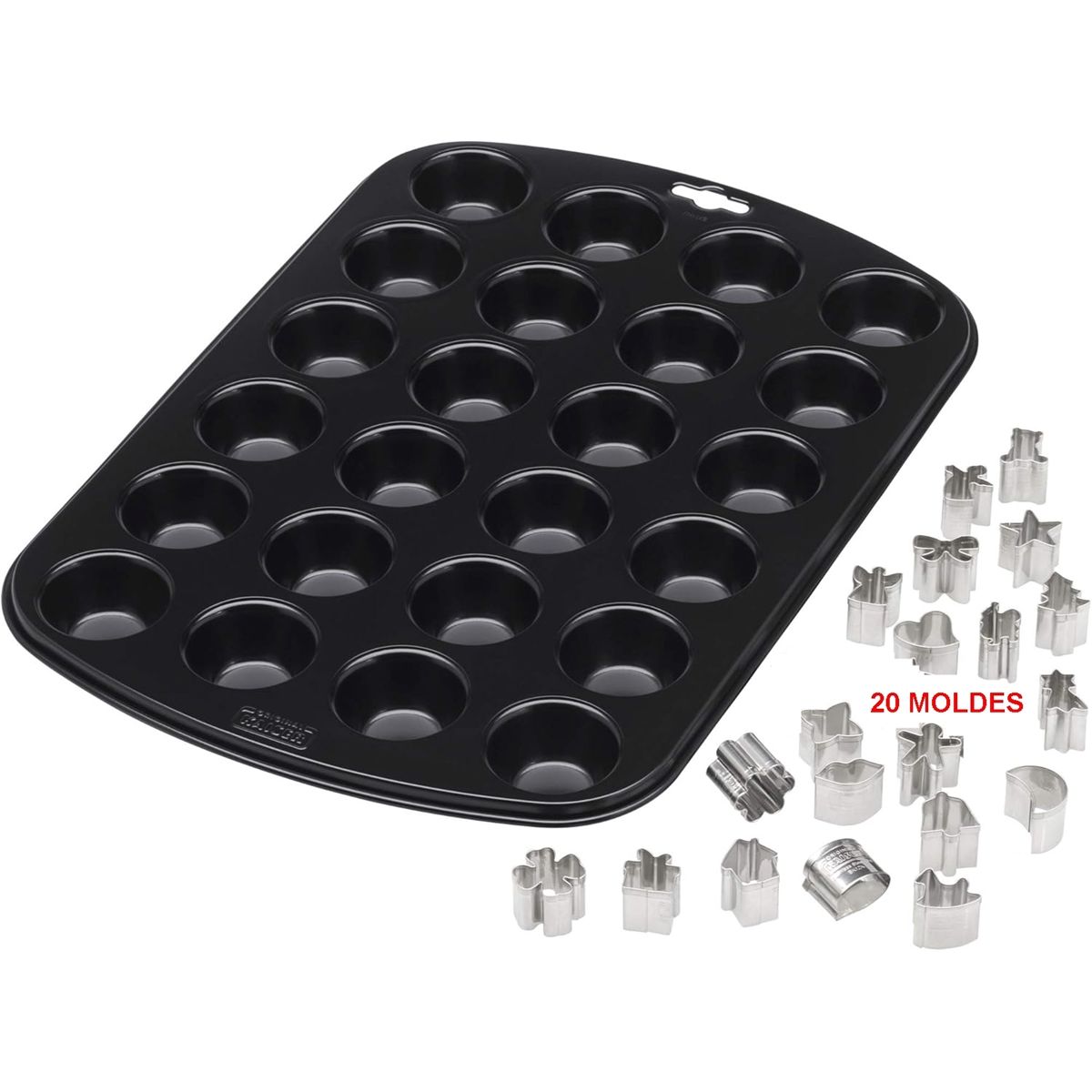 KAISER - SET Molde bandeja 24 mini muffins y 20 mini cortadores de galletas navideñas